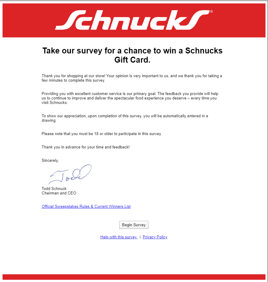 Schnucks Customer Satisfaction Survey