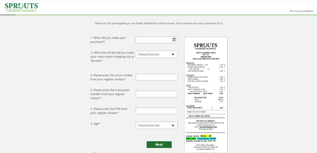 Sproutsfeedback.com Survey